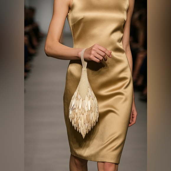 1960's white silk mother-of-pearl shell teardrop wristlet - Picture 1 of 14